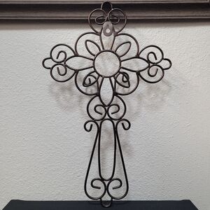 Elegant Brown Metal Wall Cross Decor